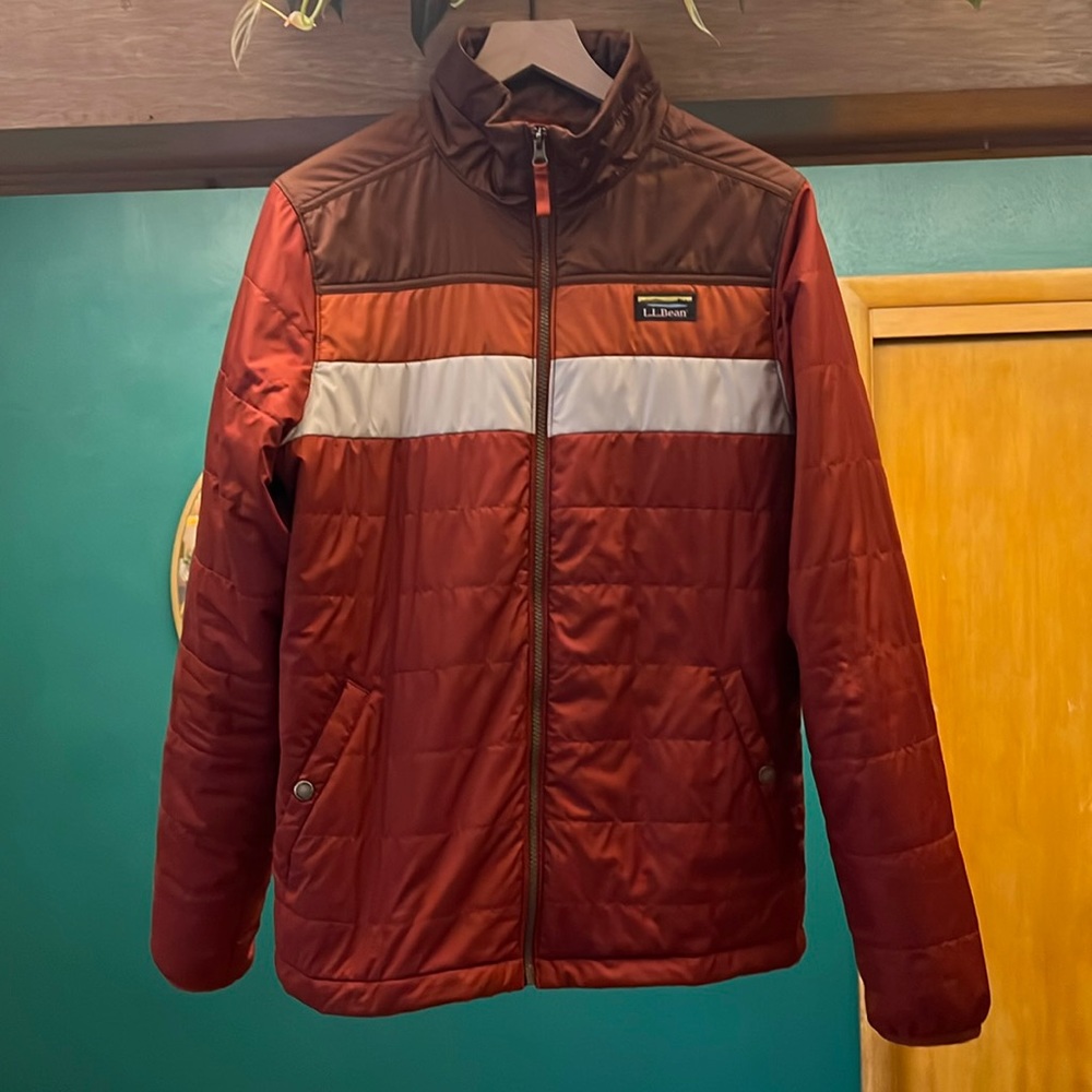 Ll Bean Mens Mountain Classic Puffer Jacket Colorblock Medium Reg Dark Russet